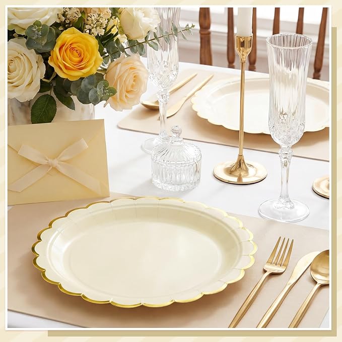 NatNarr 30 Pk Ivory Paper Plates 9" Scalloped Cream Plates - Image 8