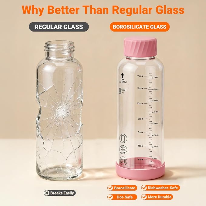 12 oz Glass Juice Bottles 4 Pack, Leakproof Borosilicate Glass Bottles | - Image 2