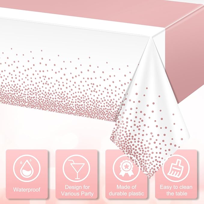 12Pcs White Rose Gold Tablecloth Party Decorations, Plastic White Table Cloth - Image 4