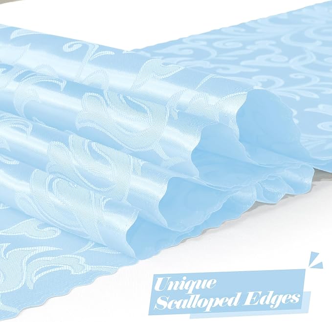 MILVOWOC 4 Pack Light Blue Satin Table Runner, 12 x 72 Inch | Jacquard Damask - Image 3