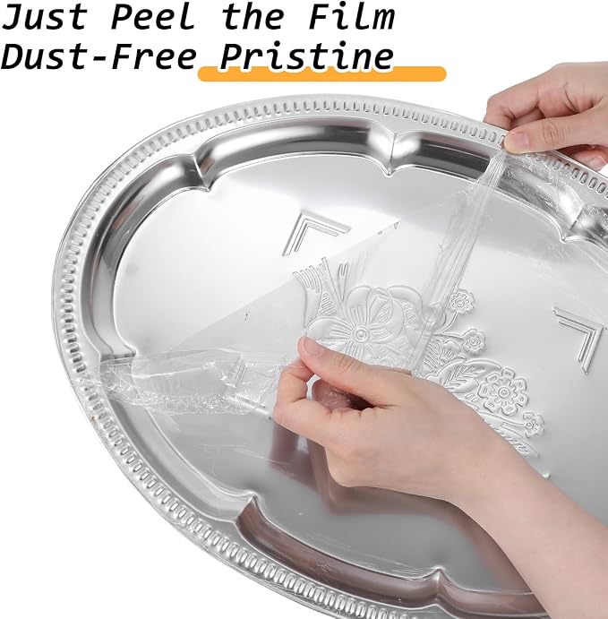 4 Pcs Silver Serving Trays Platter Tray Oval Stainless Steel 16.5 x 11.8 Inch - Image 4