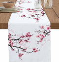 Pink Cherry Flowers Table Runners 60 Inches Long, Cotton Linen Fabric Table by Edwiinsa