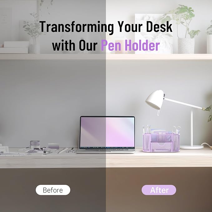 Mesh Desk Organizer with Drawer, 9-Compartment Pen Holder - Image 4