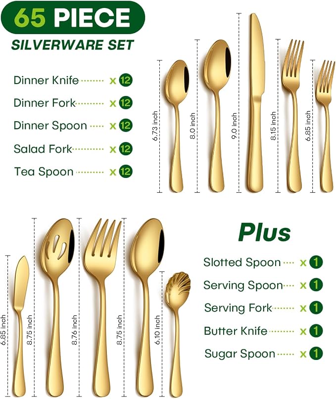 PHILIPALA 65 Piece Gold Silverware Set - Image 2