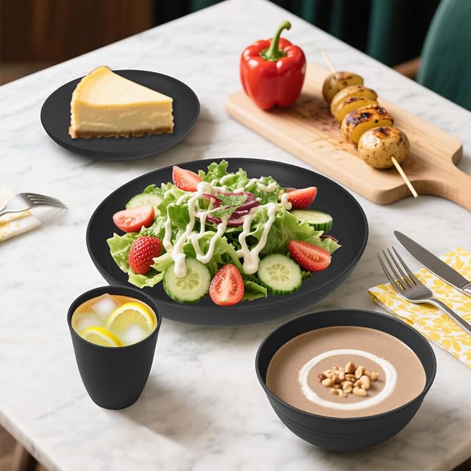 Wheat Straw Dinnerware Sets for 8, Reusable Dinnerware Set for Kitchen Outdoor - Image 3