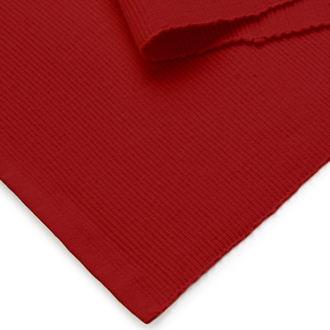 Encasa XO Table Runner, Yarn Dyed Ribbed Cotton 13"x79" | Solid Red, 12-Ply - Image 5