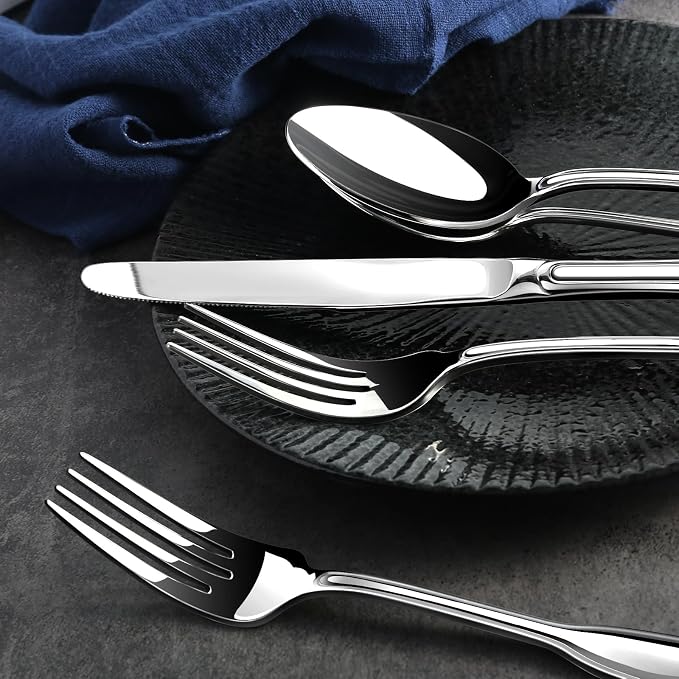 Silverware Set for 6, 30 Piece Boston Style Stainless Steel Flatware Set | - Image 5