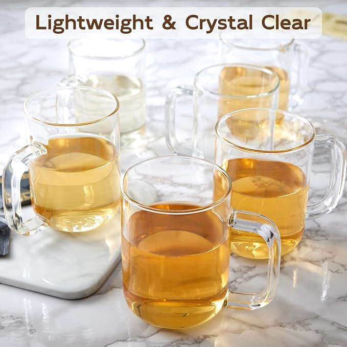 Glass Coffee Mugs, 24 oz Ice coffee cups, Large Clear Tea Cups Set of 6 - Image 5