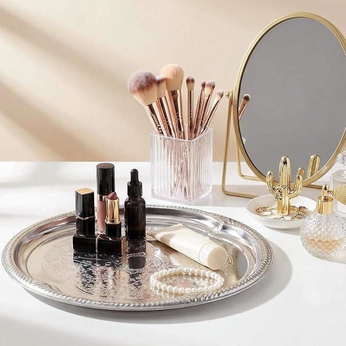 4-Pack Large Silver Serving Tray 20.3 x 15.2 Inch Mirror Platter Set - Image 4