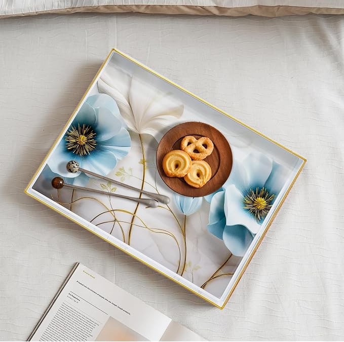 Serving Tray with Handles, 15.7 * 11.8 inches, Plastic Ottoman Tray with - Image 4