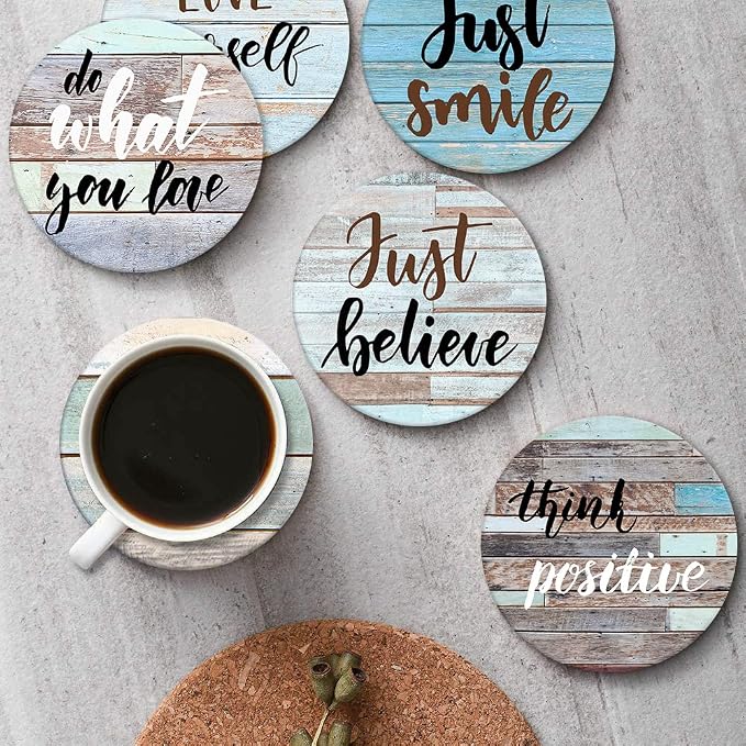 Coasters for Drinks, Ceramic Stone, Colorful Wooden | Just Smile Inspiration - Image 6