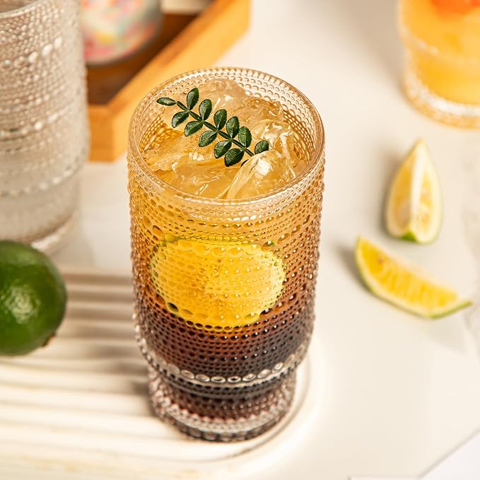 16oz Drinking Glasses Set of 4, 2 Hobnail Glasses & 2 Embossed Water Goblets - Image 6