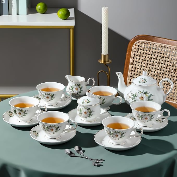 CHENP.HMC Porcelain Tea Cup Set 22-Piece Ceramic Coffee Tea Sets | Cups Saucer - Image 3