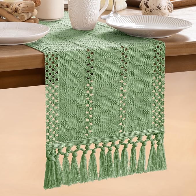 MLMW Boho Sage Green Table Runner 72 inches Short Coffee Spring Easter Table - Image 6