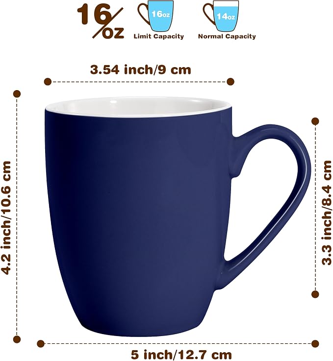 Urbanstrive 16 oz Large Coffee Mugs Set of 6 Ceramic Coffee Mug White Coffee - Image 2