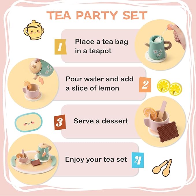 Tea Party Set for Little Girls Birthday Gift Pretend Play Food Princess Toy | - Image 2