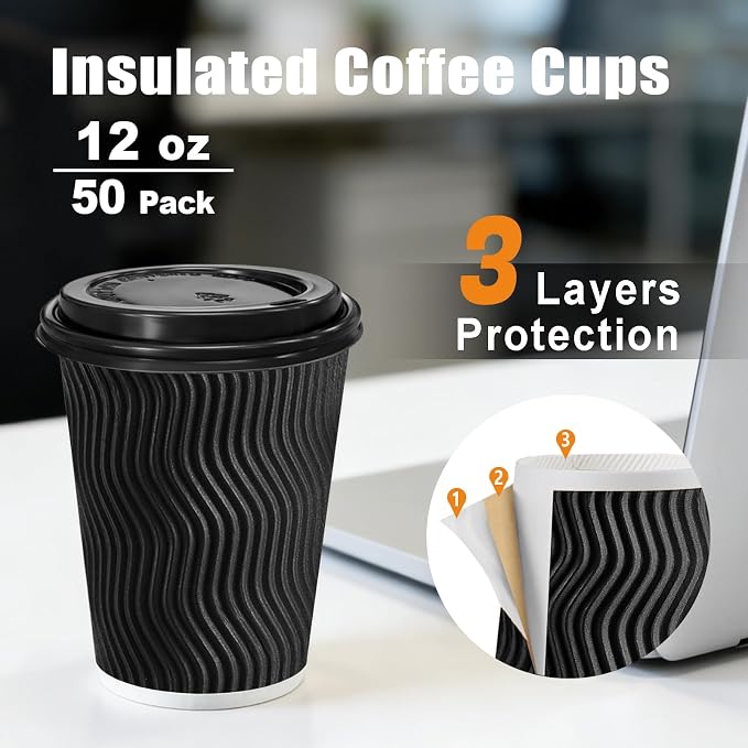 BYSNOW 50 Pack 12 oz Coffee Cups - Image 2