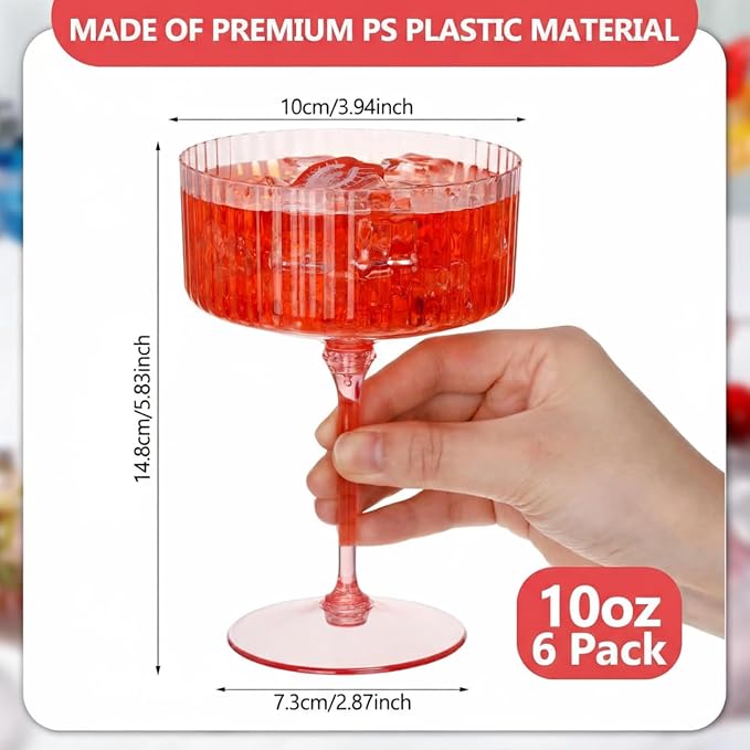 Jingmore 6 Pcs Ribbed Martini Glasses 10 oz Disposable Plastic Vintage Ribbed - Image 2