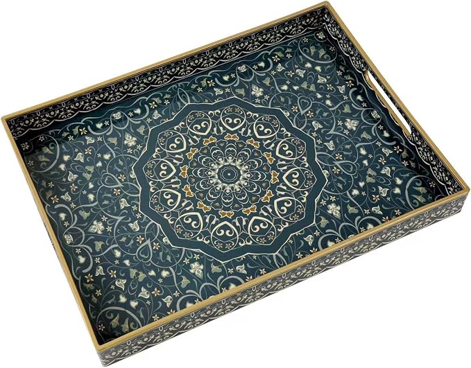 Plastic Serving Tray with Handles, Large Ottoman Tray by FUUKOU