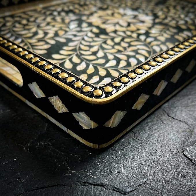 Boho Serving Tray with Handles, 15.7”x11.8” Rectangular Decorative Plastic Tray - Image 7