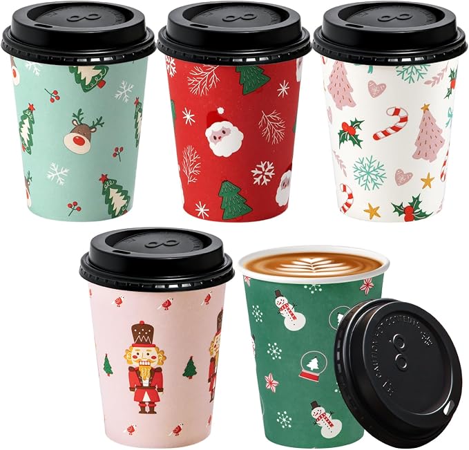 Fit Meal Prep 50 Pack 8 oz Christmas Disposable Coffee Cups by FMPBRANDS