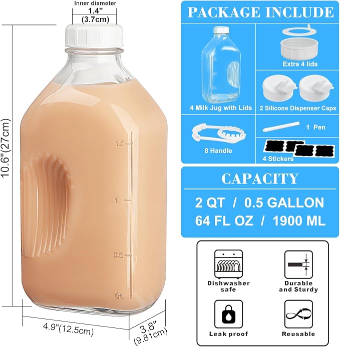 Syntic 4 Pack 64 Oz Glass Milk Bottles - Image 3