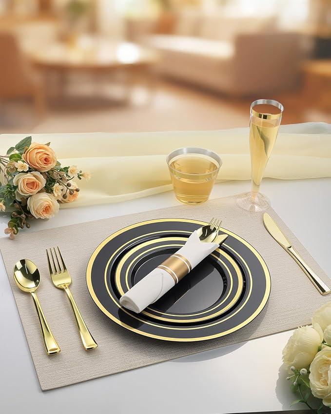 320PCS Black Gold Fancy Disposable Dinnerware Set - Image 3