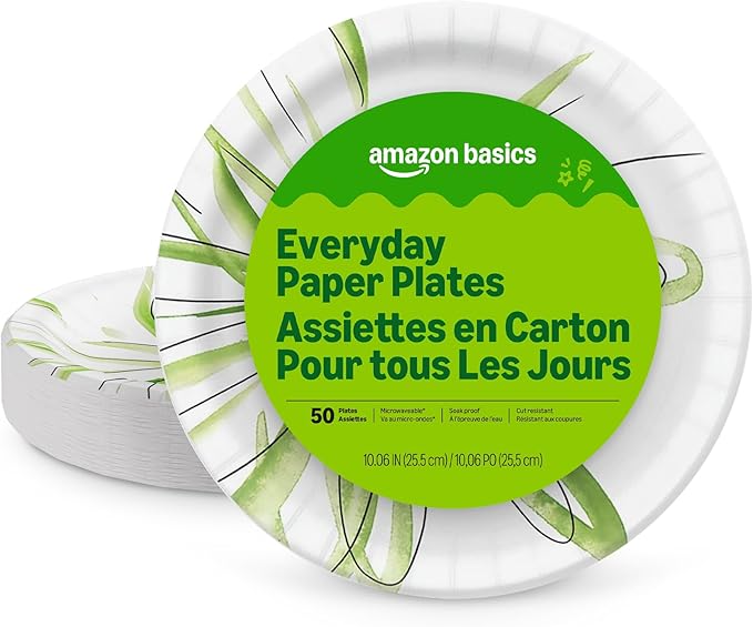 Amazon Basics Everyday Paper Plates, 10 Inch, Disposable, Packaging May Vary by AmazonBasics
