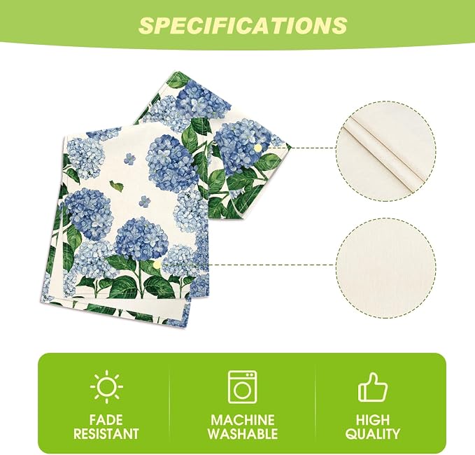 Artoid Mode Watercolor Hydrangea Summer Table Runner, Seasonal Spring Kitchen - Image 5