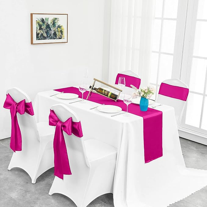 4-Pack Hot Pink Satin Table Runner 12 x 108 Inch Long Fuchsia Bright and Smooth - Image 5