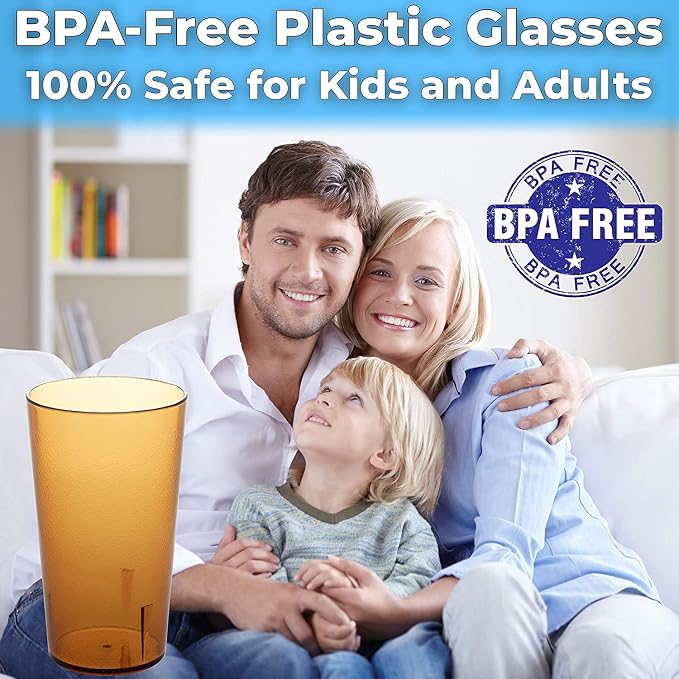 Restaurant Grade, BPA-Free 12oz Amber Plastic Cups 12pk. Super Durable - Image 3