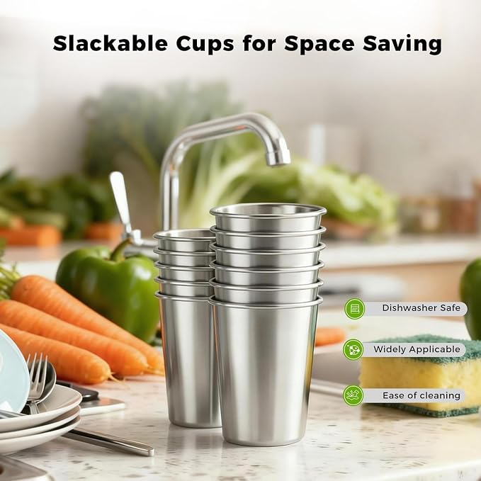 5 Pack 16 oz 304 Stainless Steel Pint Cups, Stackable Camping Cups | Food-Grade - Image 2