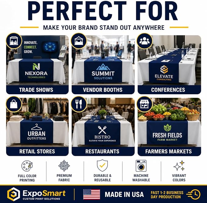 Custom Table Runner with Logo, Personalized Trade Show Table Runner, Full Color - Image 3