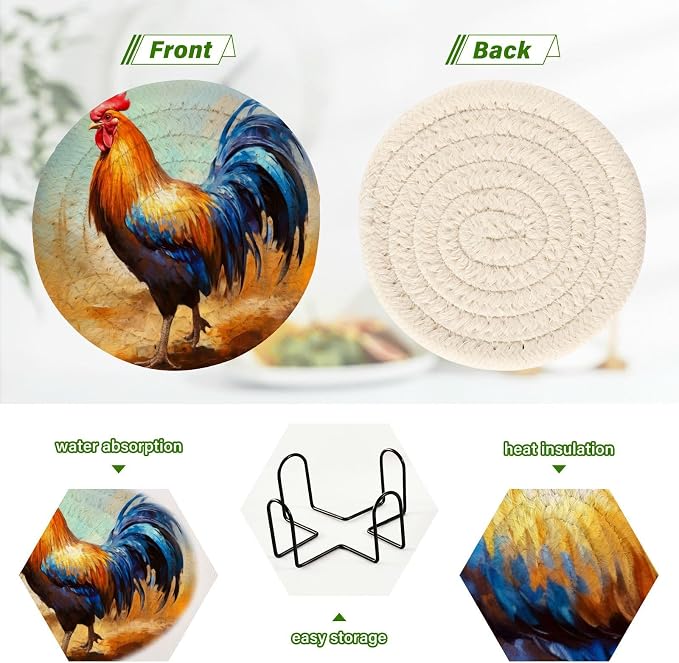 YETTASBIN Rooster 6 Pcs Drink Coasters - Image 4