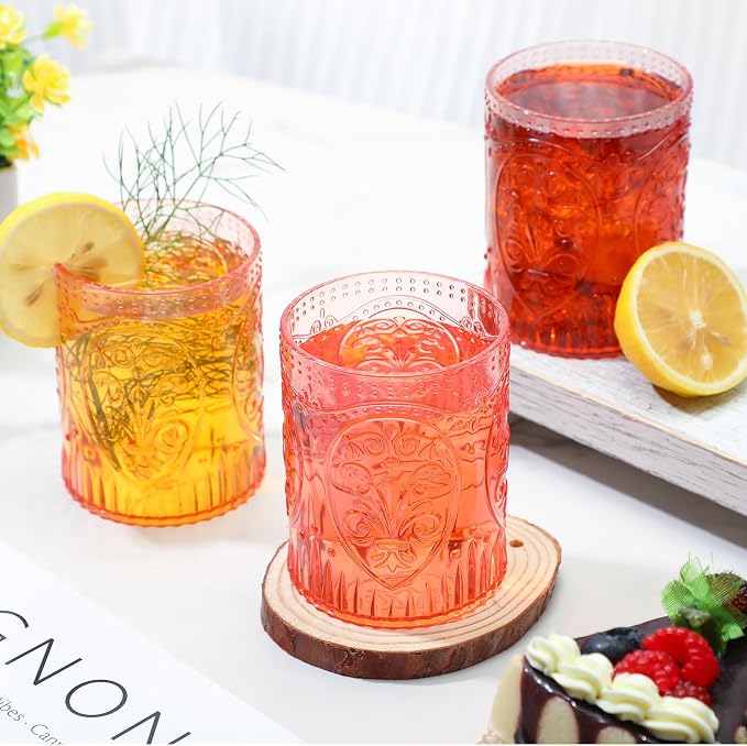 Qinyoung 24 Plastic Vintage Drinking Glasses 8.5oz Stemless Retro Embossed Wine - Image 5