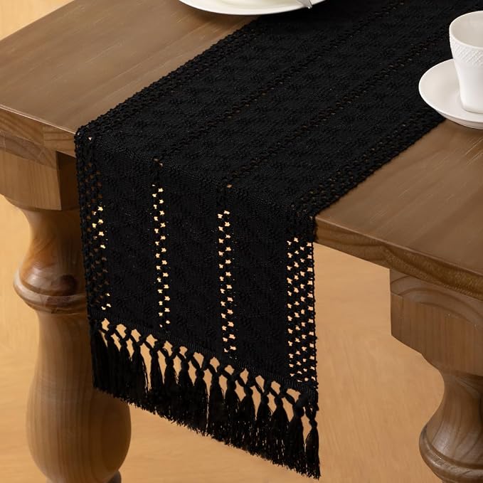 MLMW Boho Table Runner Black Table Runner 48 inches Spring Easter Short Coffee - Image 4