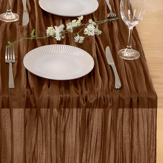 3 Pack Brown Cheesecloth Table Runner 10ft Neutral Gauze Centerpiece | - Image 6