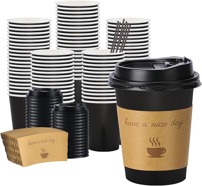 BYSNOW 100 pack 12 oz Disposable Coffee Cups by BYSNOW