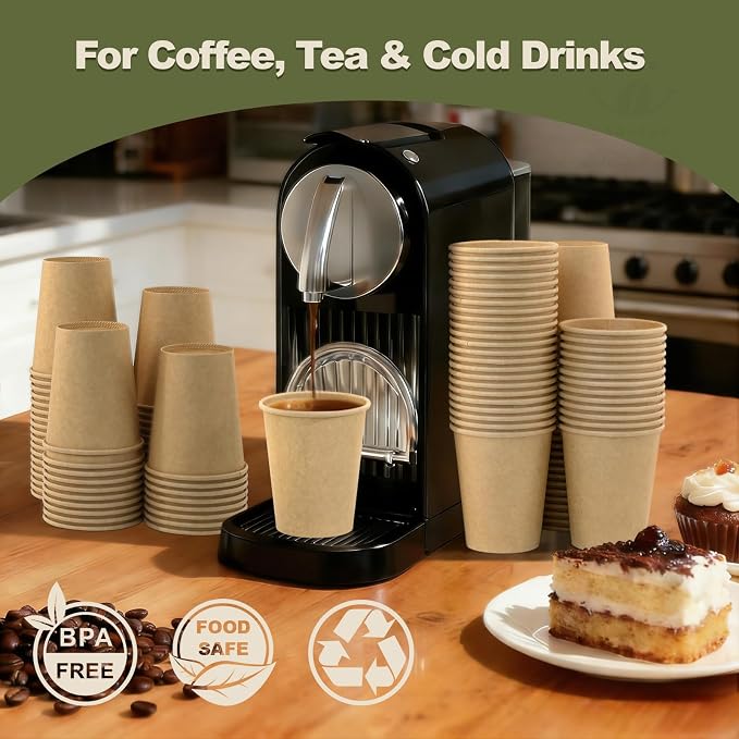 8 oz 200 Pack Disposable Coffee Cups, Bulk Brown Disposable Paper Cups - Image 2