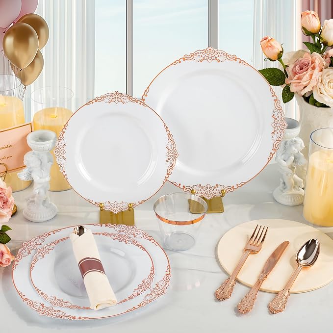 Bestluck 350PCS Rose Gold Disposable Dinnerware - Image 4