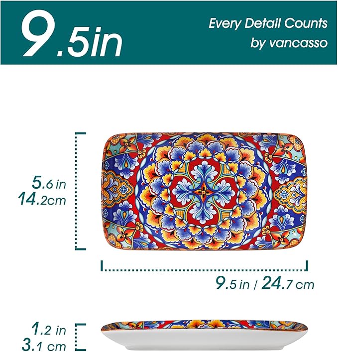 vancasso Simi 9.5 Inch Rectangular Dinner Plates Set of 6 - Image 2