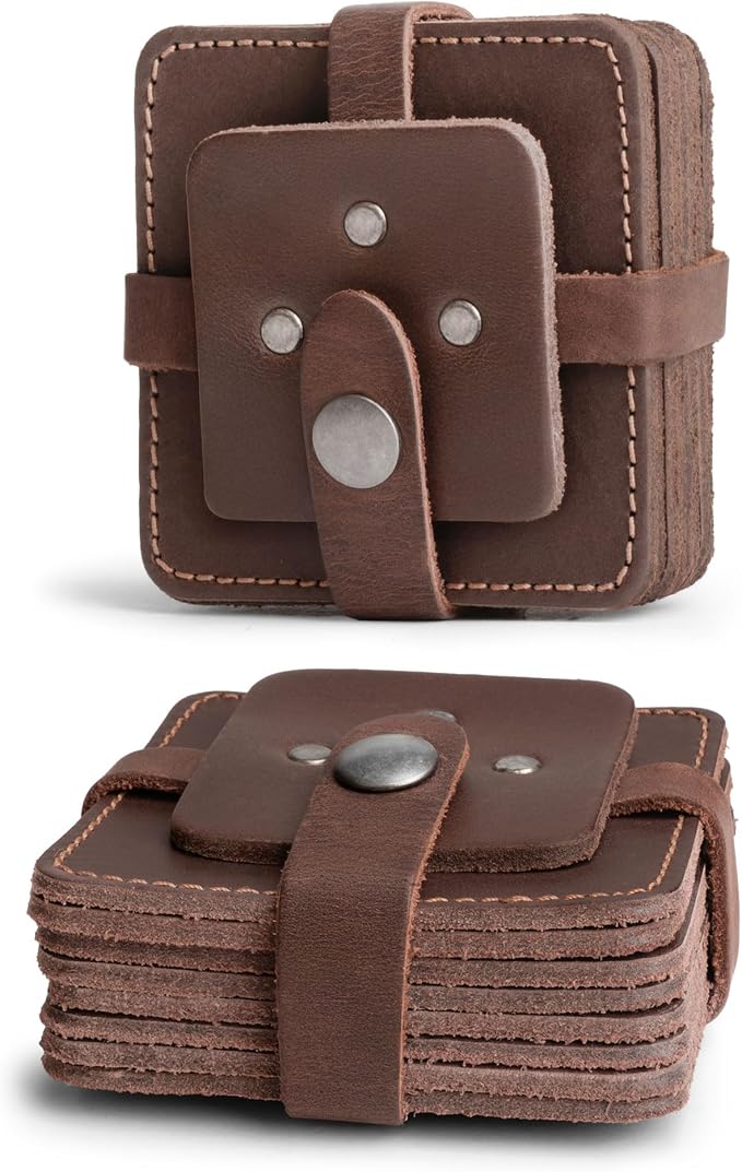 Hide & Drink Leather Coasters Set of 8, Premium Leather Table Protection - Image 2