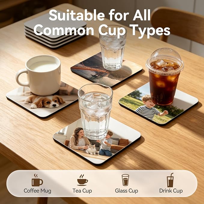 10Pcs Sublimation Blank Coasters, Heat Transfer Wood Cork Coasters 3.94 x 3.94 - Image 4