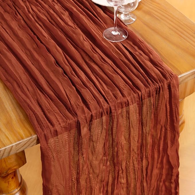 DeZerlor Terracotta Cheesecloth Table Runner 1 Pack Fall Runner | 120Inch Gauze - Image 4