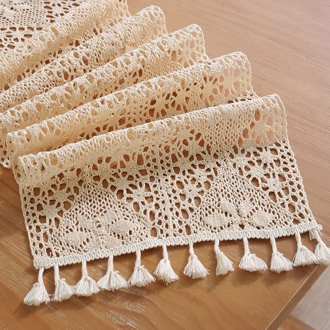 meioro Crochet Lace Table Runner, 12x72 Inch Boho Cotton Table Runners - Image 4