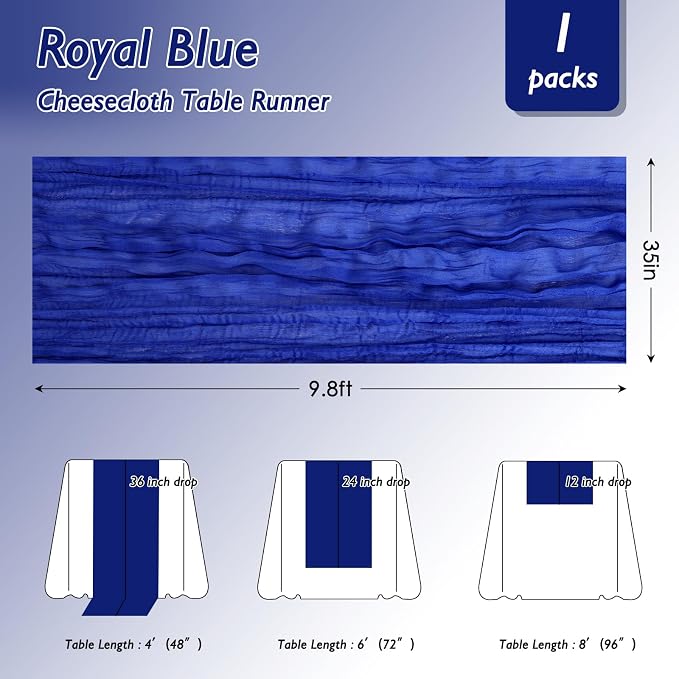 8 Pack Royal Blue Cheesecloth Table Runner 120 Inch Boho Wedding Decor | - Image 2