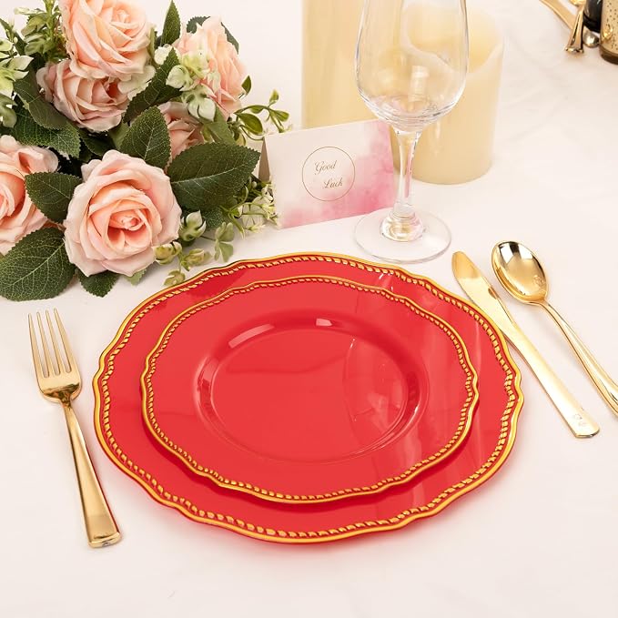 60 Pcs Red Gold Dessert Plates for Christmas | 7.5 inch Heavy-duty Disposable - Image 4