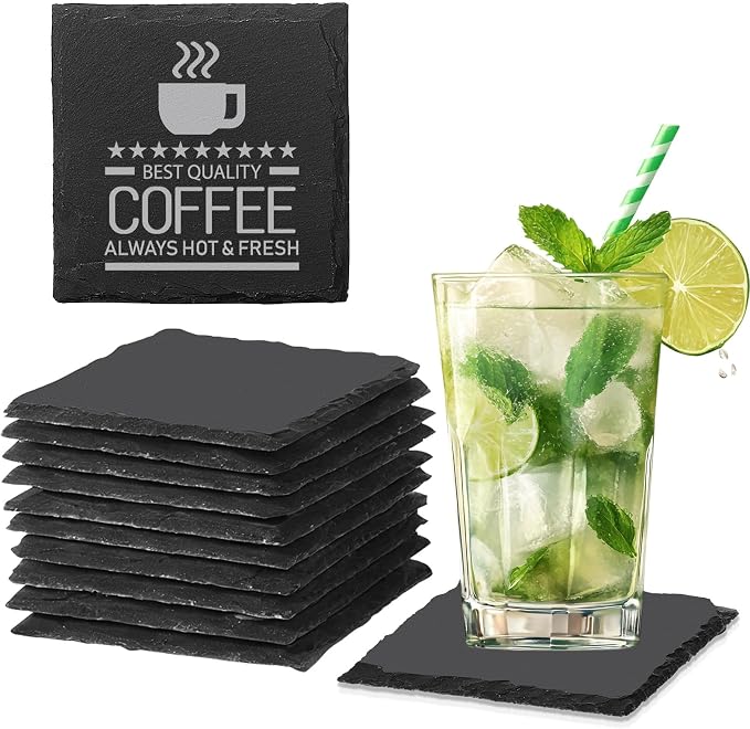 12 PCS Slate Coasters Black Square 4 Inch Bulk Rock, Blank Laser Engraving by DASSNANE
