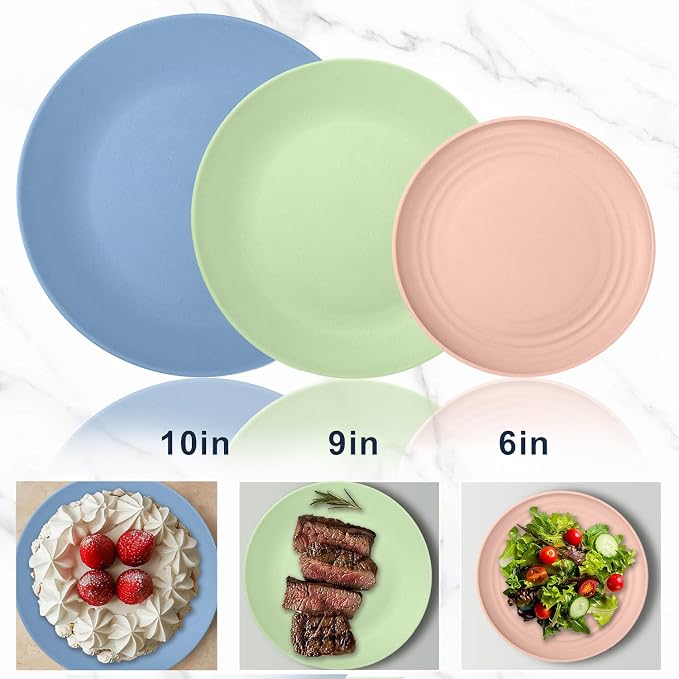Wheat Straw Dinnerware Sets 40PCS, Unbreakable Plates and Bowls Sets Service - Image 3