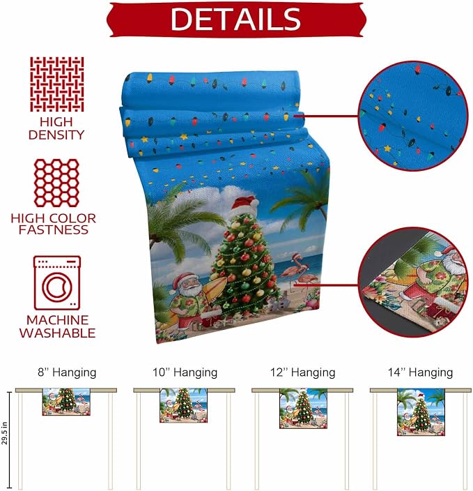Coastal Christmas Table Runner 72 Inches Long, Xmas Tree Santa Beach Table - Image 7